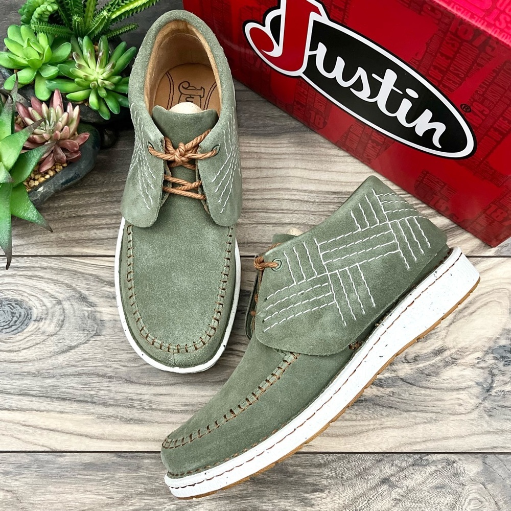 NIB Justin Boots Zila Moccasin Booties Suede Fern Green JL220